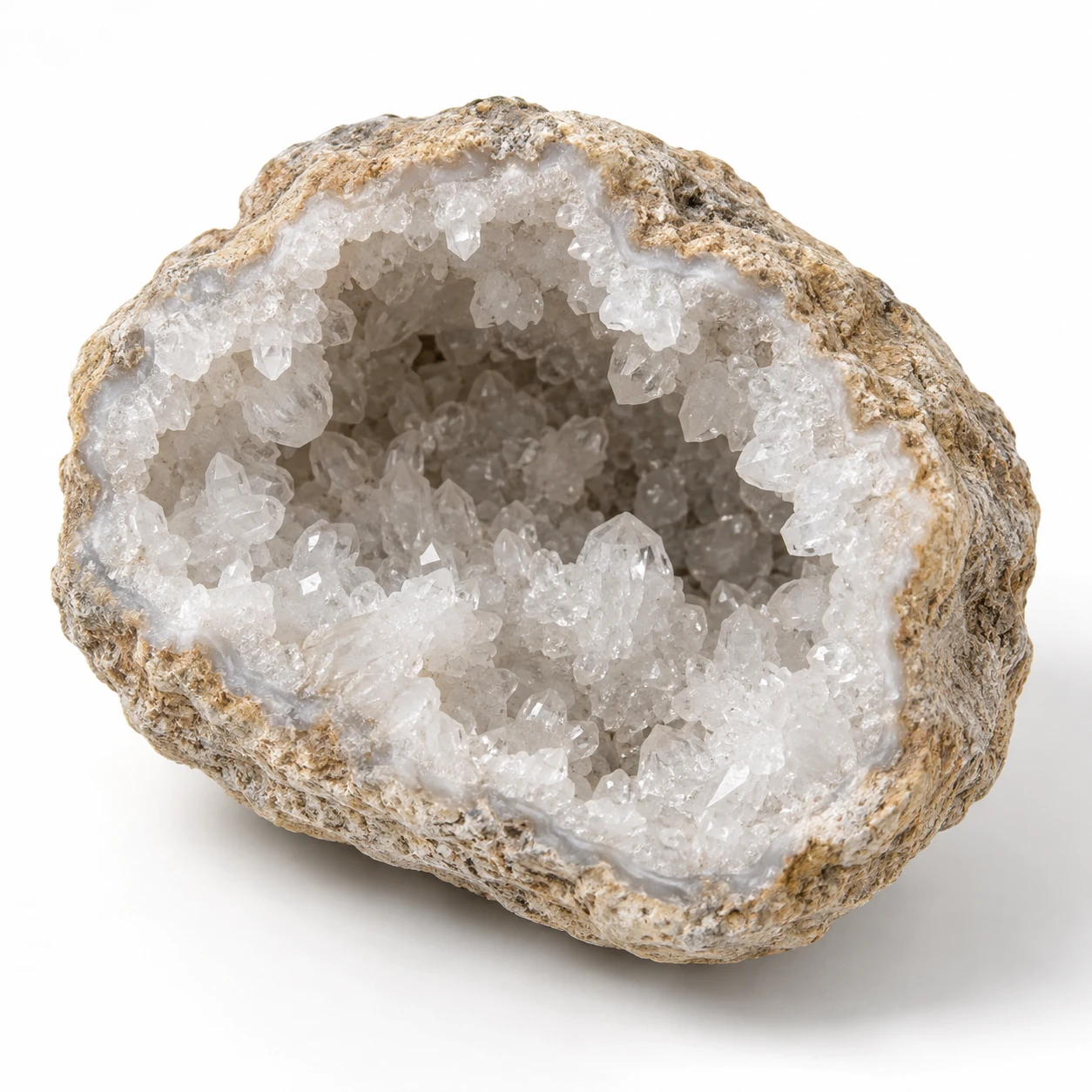 Open Kwarts Geode met fonkelende kwartskristallen aan de binnenzijde