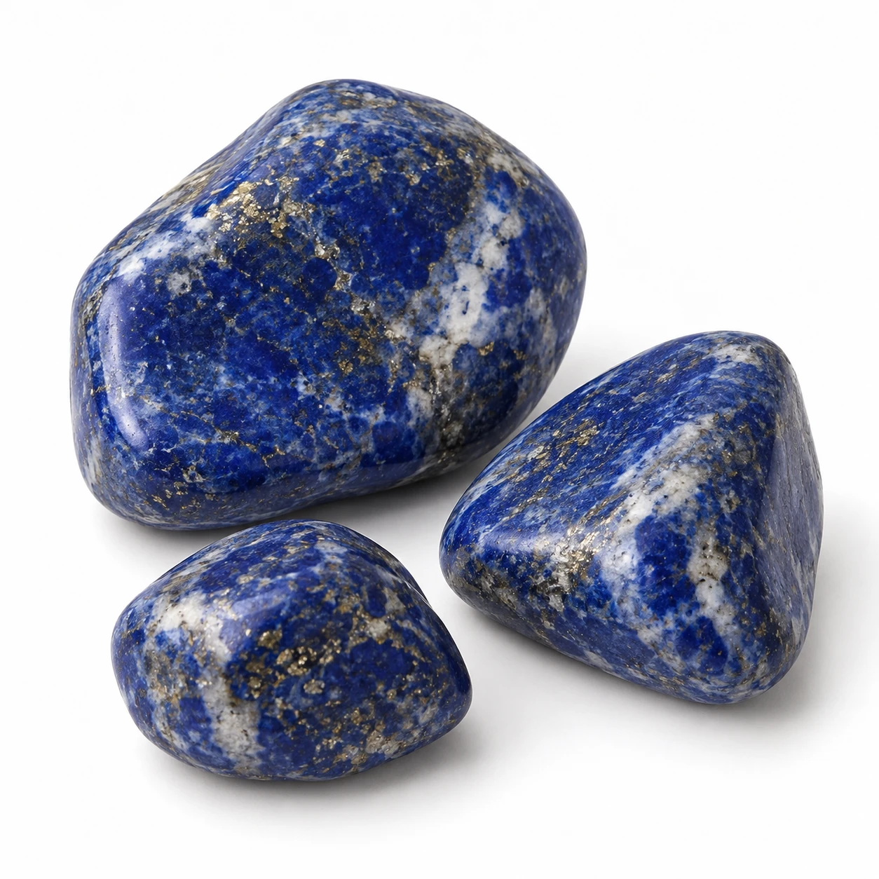 Verschillende exemplaren van Lapis Lazuli op een witte achtergrond