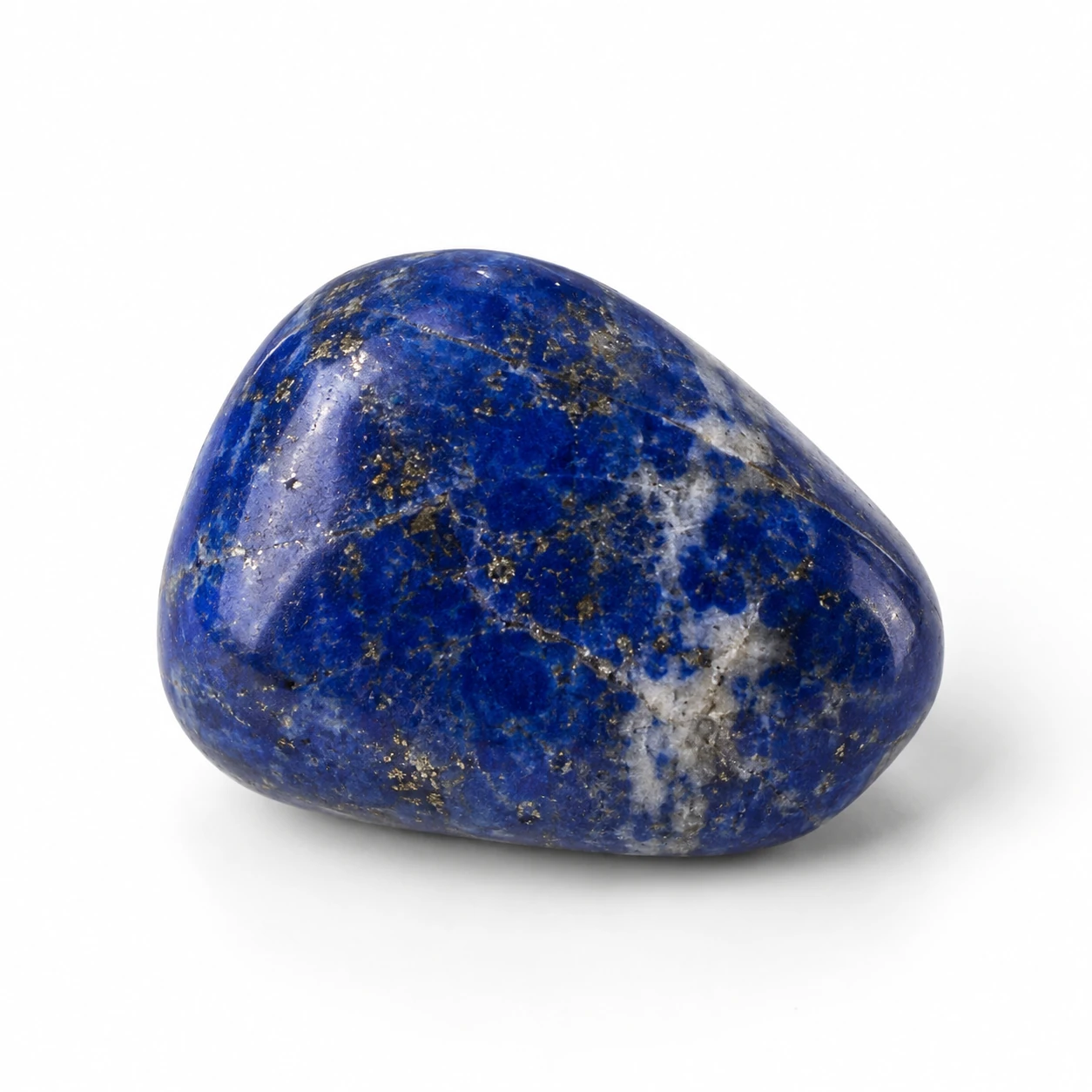 Gepolijste Lapis Lazuli met diepblauwe kleur, witte calciet en goudkleurige pyrietspikkels