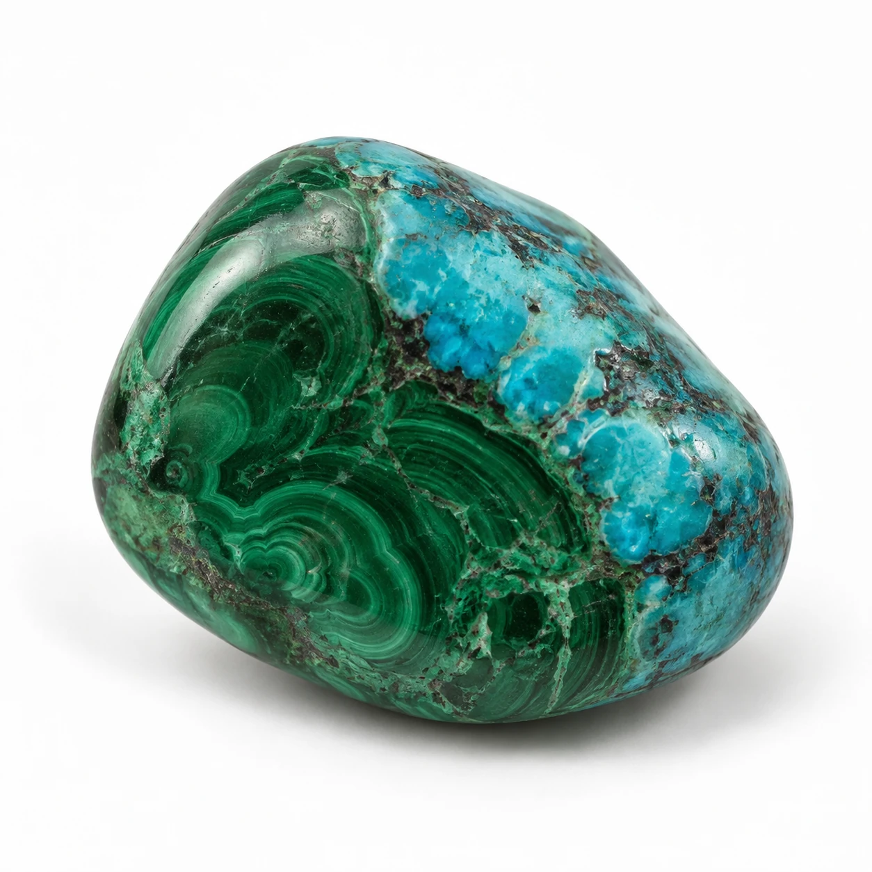 Gepolijste Malacholla met groene Malachiet en blauwgroene Chrysocolla in natuurlijke patronen